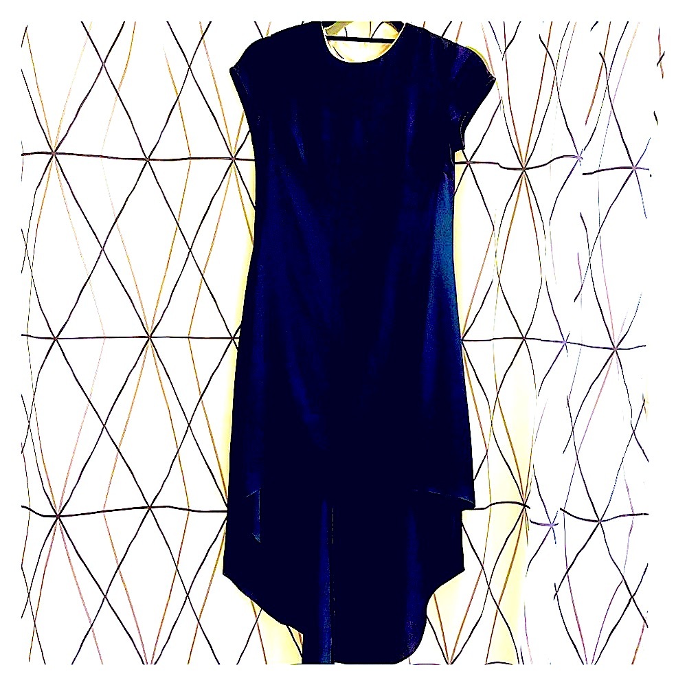 NWT Nha Khanh cap sleeve navy silk hi- lo dress